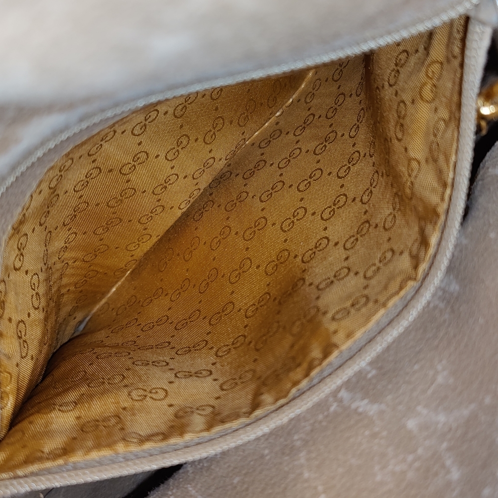 Vintage GUCCI GG Monogram Brown Tan Leather Large Canteen Round Crossbody  - Picture 12 of 16